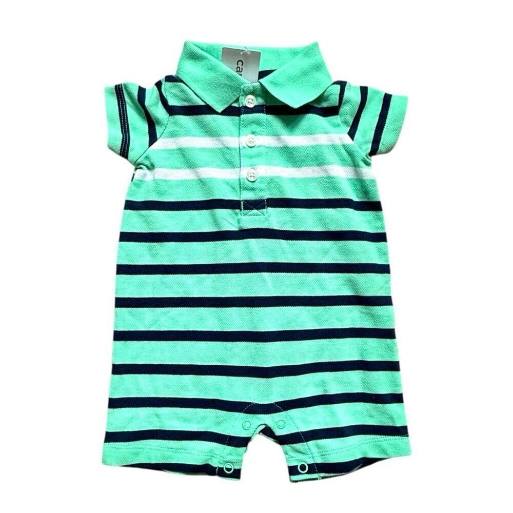 NWT Baby Boys Carters Striped Polo Shortall Romper - Sz 3 mo